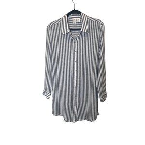 Joie Womens Linen Blend Striped Long Sleeve ButtonUp Top-Tunic Med Casual-Office